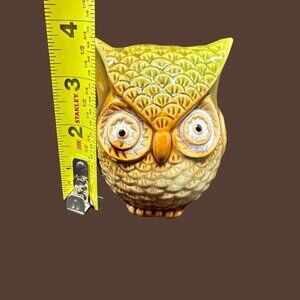 Retro Owl Ceramic Figurine Brown Green Mid Century Pottery Home Décor Fall MCM